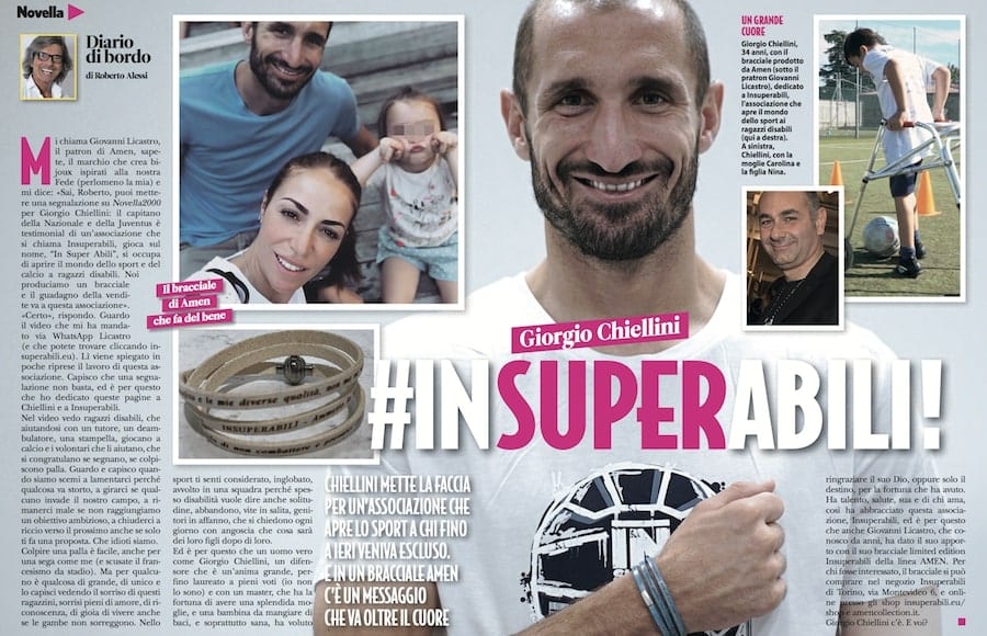 Giorgio Chiellini bracciale AMEN associazione Insuperabili