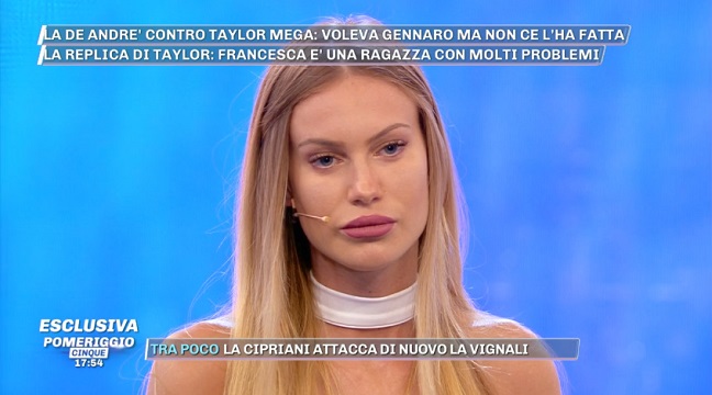Taylor Mega a Pomeriggio 5 si difende dalle accuse di Francesca De Andrè