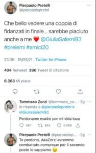 Commenti Twitter - Pierpaolo Pretelli e Tommaso Zorzi