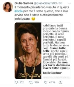 Giulia Salemi commenta le parole di Isolde