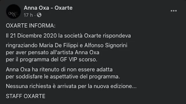La smentita di Anna Oxa