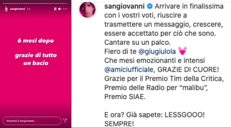 Storia e post Instagram - Sangiovanni