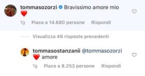 I commenti Instagram di Tommaso Stanzani e Tommaso Zorzi