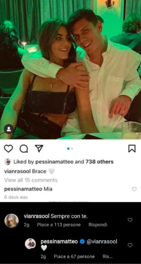 I commenti su Instagram tra Matteo Pessina e Vian Rasool