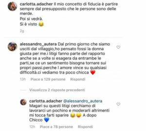Commenti Instagram - Carlotta e Alessandro