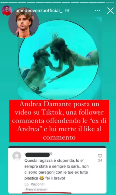Il like di Andrea Damante 