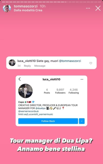 Gli insulti del tour manager di Dua Lipa a Tommaso Zorzi 