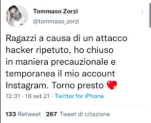 Tweet di Tommaso Zorzi