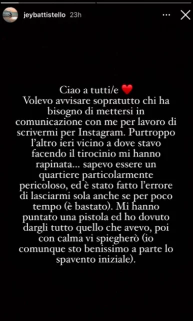 Storia Instagram di Jessica Battistello