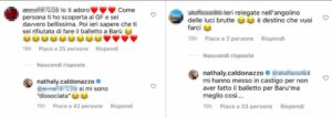 I commenti di Nathaly Caldonazzo sul suo profilo Instagram