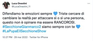 Il tweet di Luca Onestini