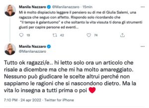 I tweet di Manila Nazzaro su Giulia Salemi