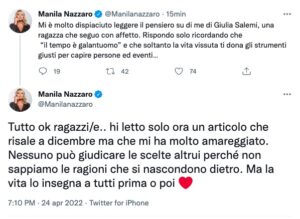 I tweet di Manila Nazzaro su Giulia Salemi