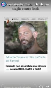 La madre di Edoardo e Guendalina Tavassi sull'uscita del figlio da L'Isola