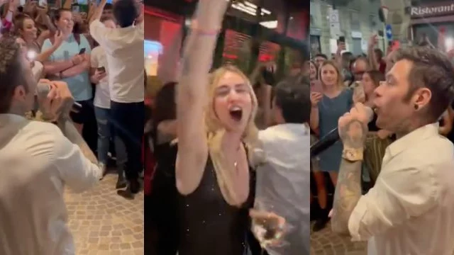 Fedez fa un mini live a sorpresa al centro di Milano, e c'è anche Chiara Ferragni