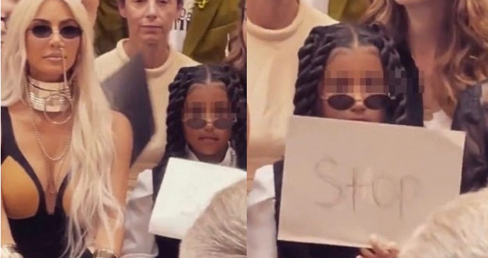 Kim Kardashian, la figlia mostra un cartello con scritto 