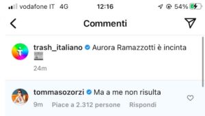 Il commento di Tommaso Zorzi dopo il gossip su Aurora Ramazzotti