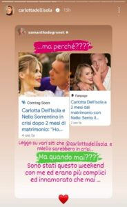 La storia Instagram di Samantha De Grenet condivisa da Carlotta Dell'Isola