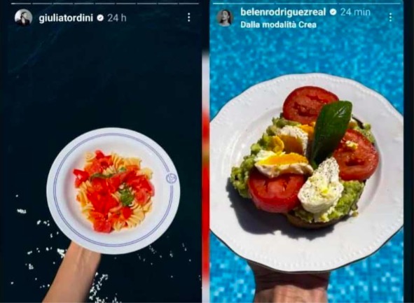 Storie Instagram di Giulia Tordini e Belen Rodriguez a confronto