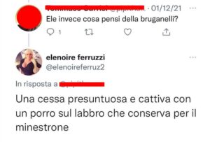 Il tweet di Elenoire Ferruzzi contro Sonia Bruganelli