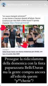 La storia Instagram di Deianira Marzano sul gossip legato ad Alex Belli e Delia Duran