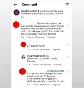 Il commento di Eva Grimaldi su Instagram contro Elenoire Ferruzzi