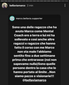 La storia Instagram condivisa da Marco Bellavia