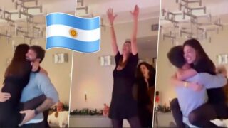 Belen Rodriguez e De Martino festeggiano la vittoria dell’Argentina