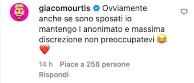 Commento Instagram di Giacomo Urtis