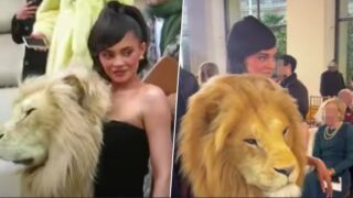 Kylie Jenner, l'abito con testa di leone alla Paris Fashion Week