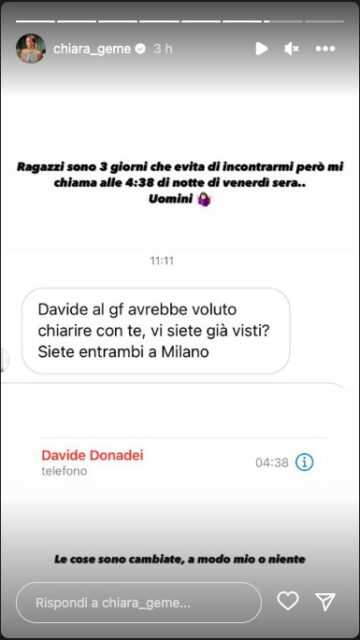 La storia Instagram di Chiara Rabbi su Davide Donadei