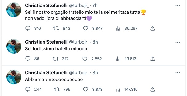 I commenti su Twitter di Christian Stefanelli per Mattia Zenzola