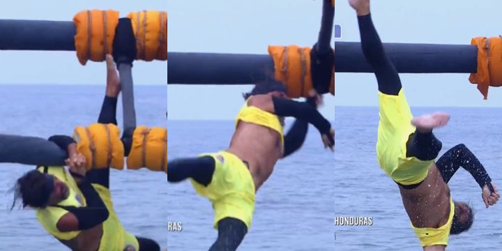 Isola dei Famosi 2023, Marco Mazzoli cade in acqua durante una prova