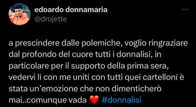 Il tweet di Edoardo Donnamaria