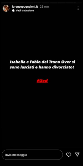 La storia Instagram su Isabellae Fabio di Uomini e Donne