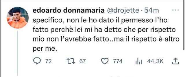 Le parole di Edoardo Donnamaria su Twitter
