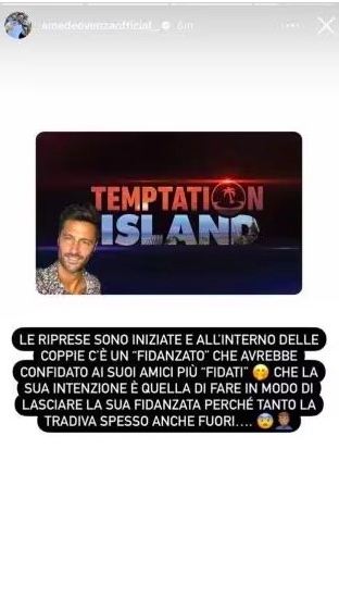 Storia Instagram di Amedeo Venza su uno dei fidanzati di Temptation Island