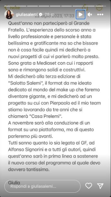 La storia Instagram di Giulia Salemi