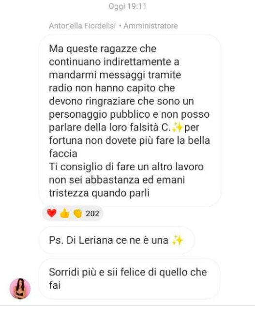 Il messaggio di Antonella Fiordelisi