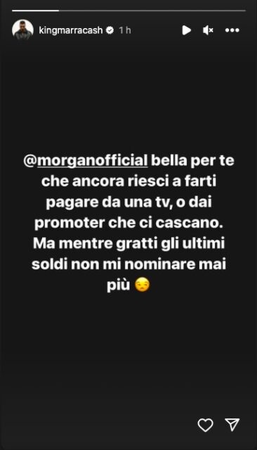 La storia Instagram di Marracash su Morgan