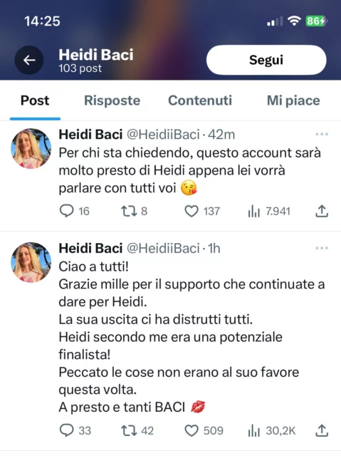 Heidi Baci rompe il silenzio