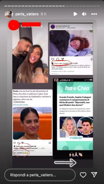 La storia Instagram della sorella di Perla Vatiero, condivisa nel profilo della gieffina