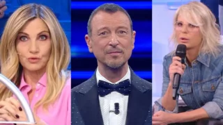 maria de filippi congratula lorella cuccarini sanremo 2024