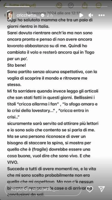 La storia Instagram di Cricca