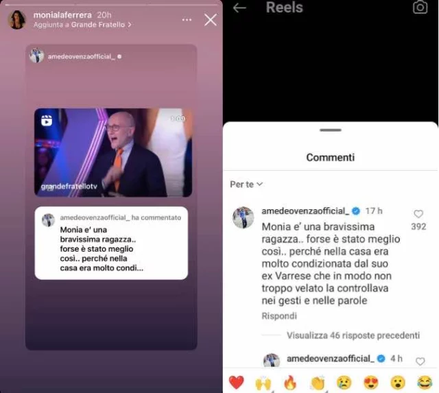 La storia Instagram di Monia La Ferrera e il commento