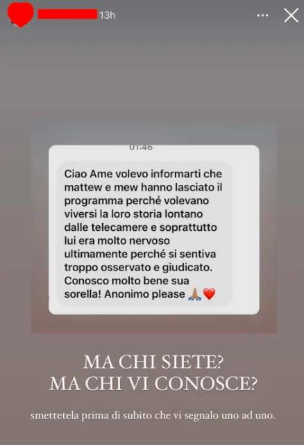 Le parole della sorella di Matthew sul ritiro ad Amici del cantante e Mew