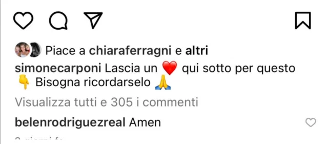 Like e commento di Belen Rodriguez