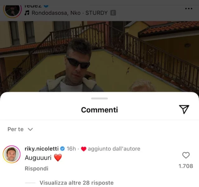 Il commento di Riccardo Nicoletti sotto al post di Fedez