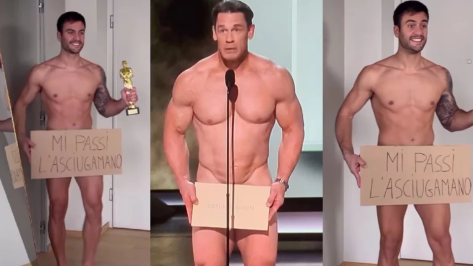 pierpaolo pretelli nudo parodia john cena oscar 2024