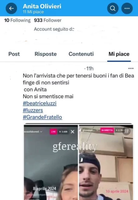 Il like di Anita Olivieri al post contro Giuseppe Garibaldi